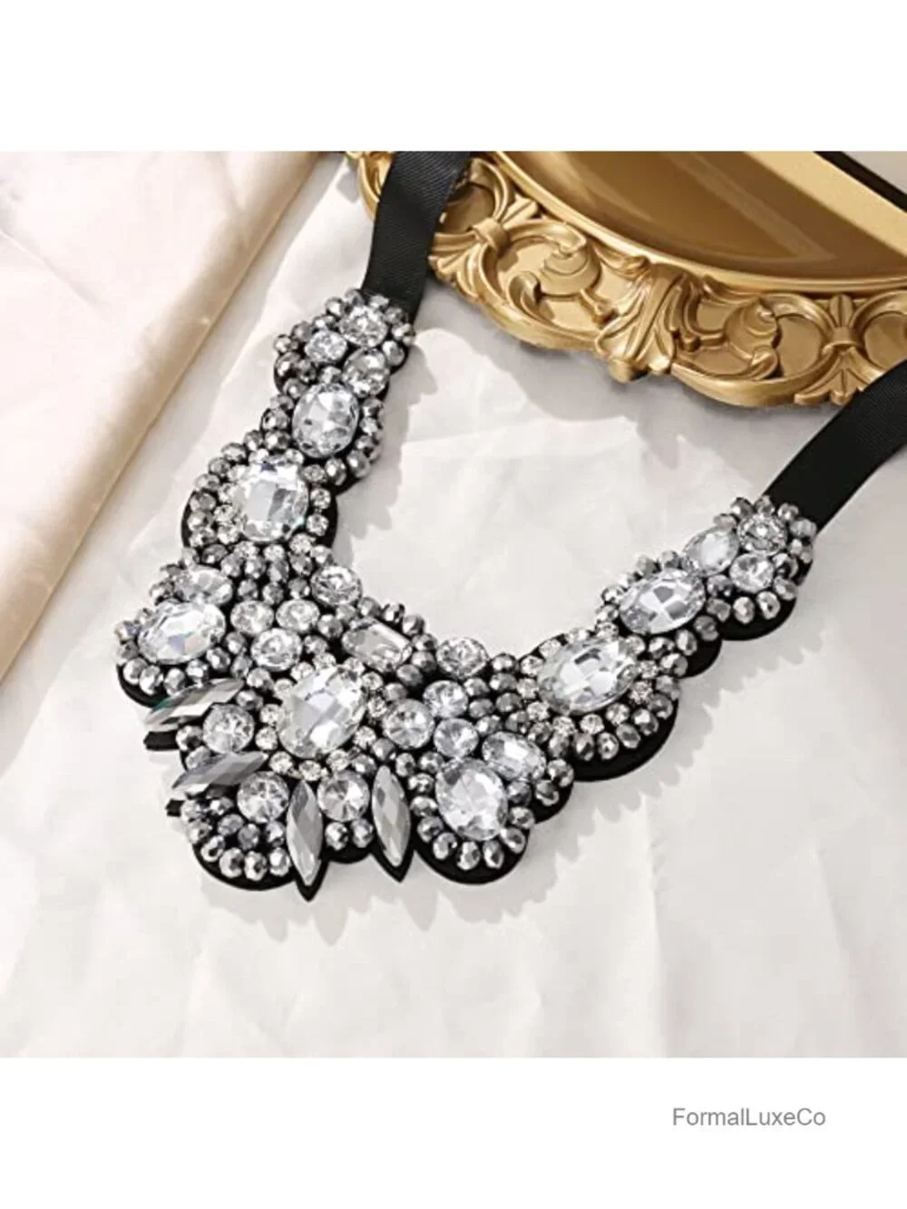 Rhinestone Crystal Bib Collar Statement Necklace Chunky